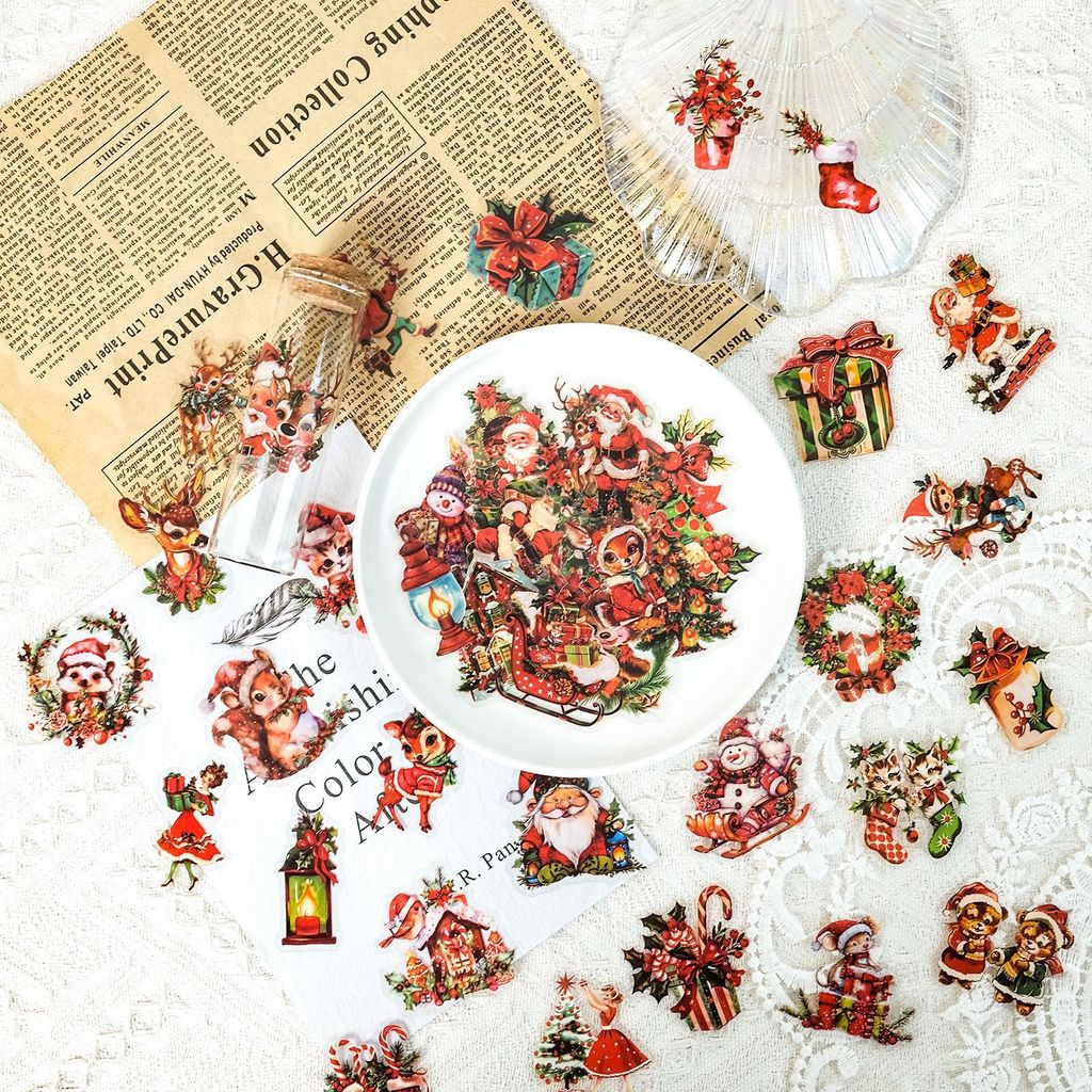 Christmas Craft Embellishment - สติกเกอร์ PET ลายซานตาคลอส 50 ชิ้น, สติกเกอร์ธีมคริสต์มาส,