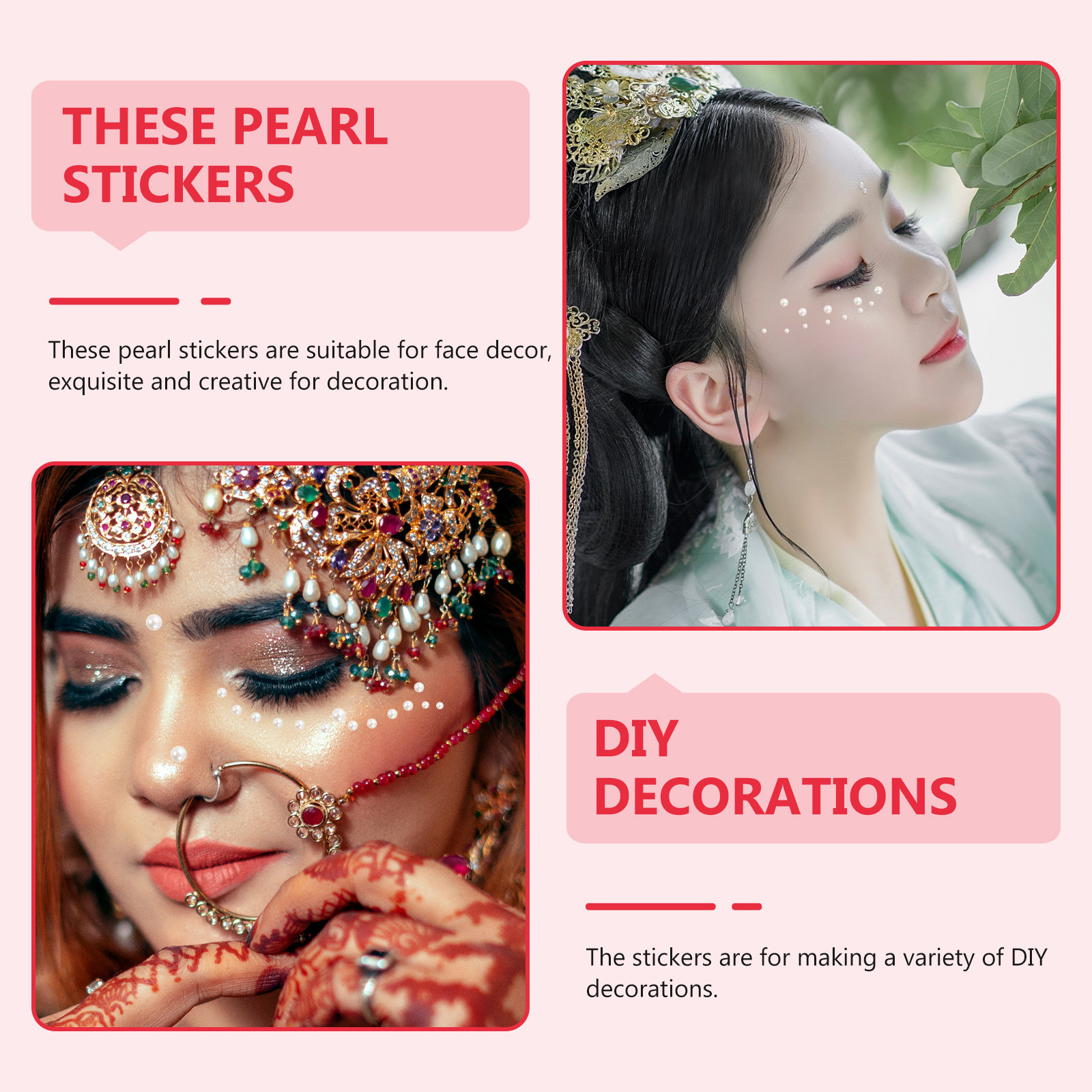 Craft Embellishment - 5 ชิ้น สติกเกอร์ไข่มุกติดหน้า แบบมีกาว ด้านหลังเรียบ สติกเกอร์ตกแต่งไข่มุกเทียม