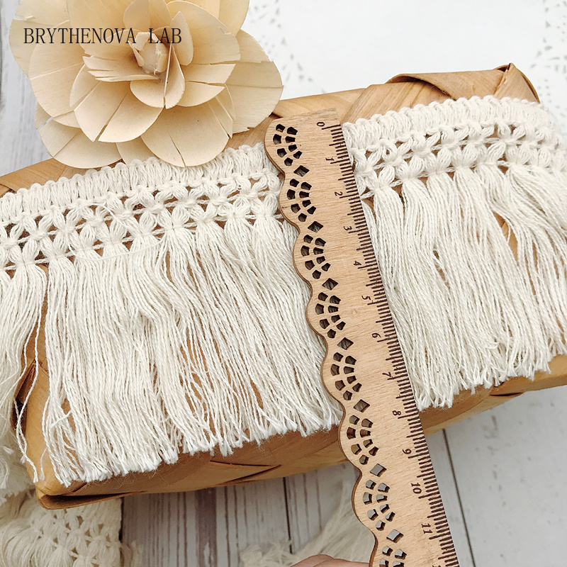Fringe Ribbon Sewing - ริบบิ้นผ้าฝ้ายแต่งขอบพู่ห้อยสีเบจ ขนาด 6 ซม./8 ซม. ยาว