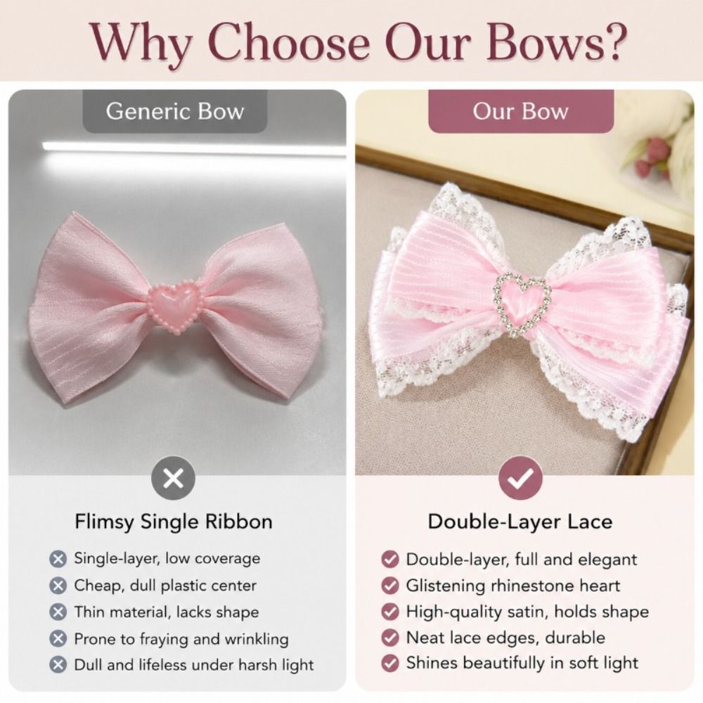 1 คู่ กิ๊บติดผมโบว์ริบบิ้นผ้าซ - Lace Ribbon Trim บทวิจารณ์และราคา