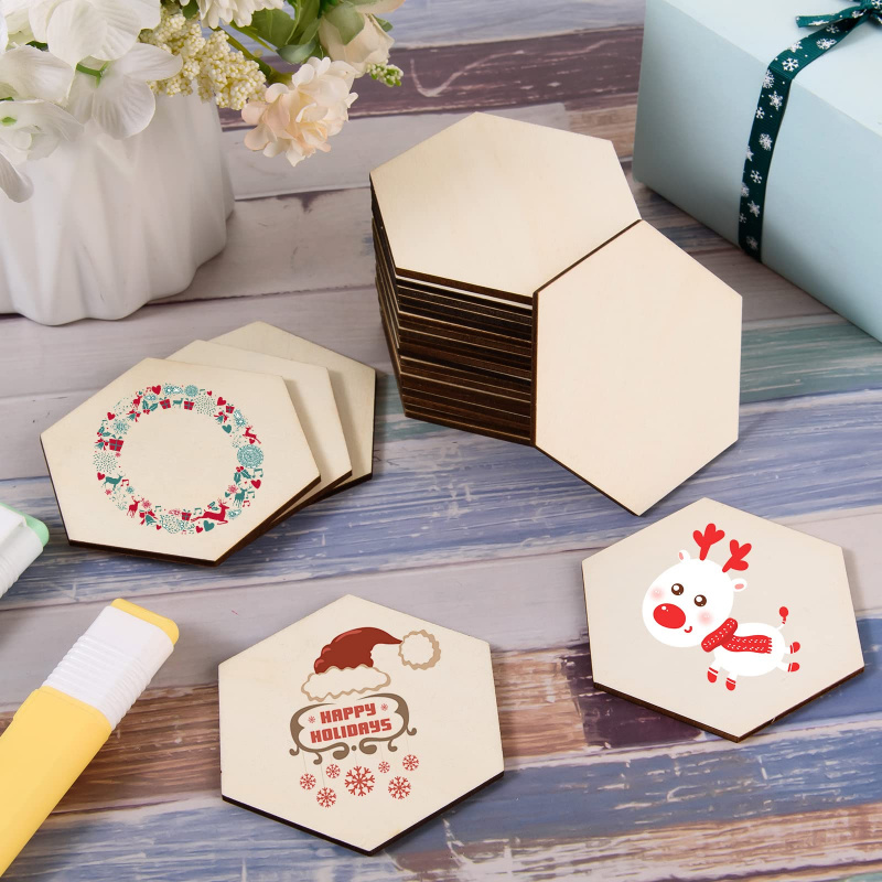 แผ่นไม้หกเหลี่ยมขนาด 5 ซม. แบบ - Christmas Craft Embellishment บทวิจารณ์และราคา