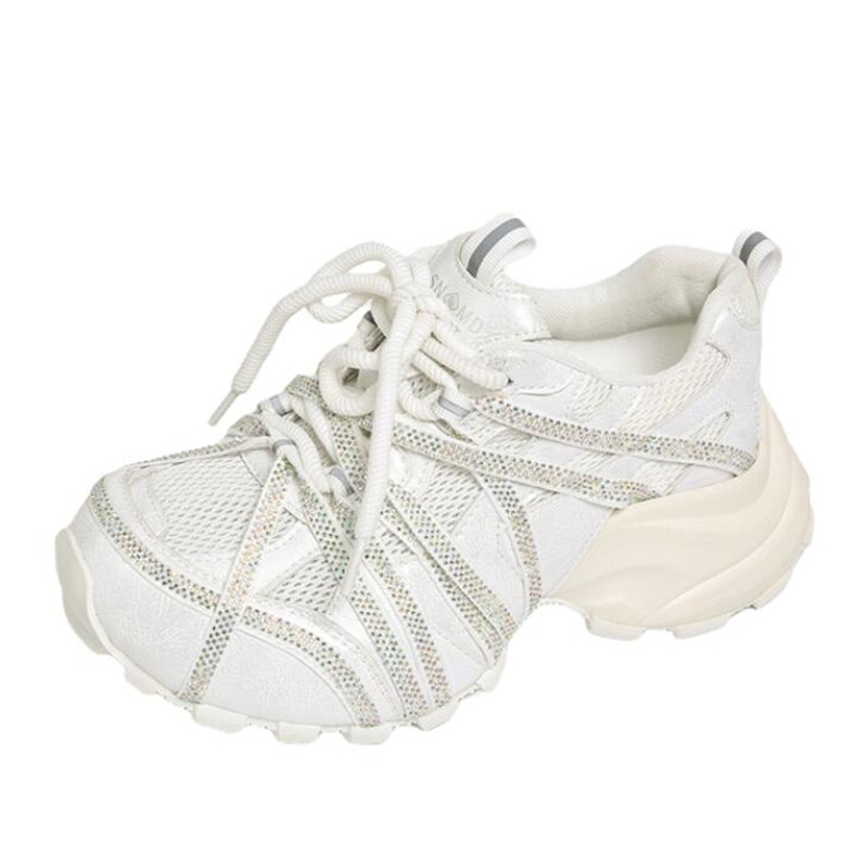 รองเท้าผ้าใบส้นหนา 7 ซม. สำหรั - Crystal Mesh Fabric บทวิจารณ์และราคา