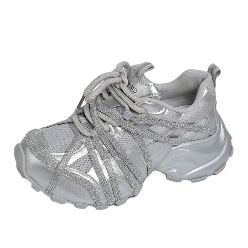รองเท้าผ้าใบส้นหนา 7 ซม. สำหรั - Crystal Mesh Fabric บทวิจารณ์และราคา