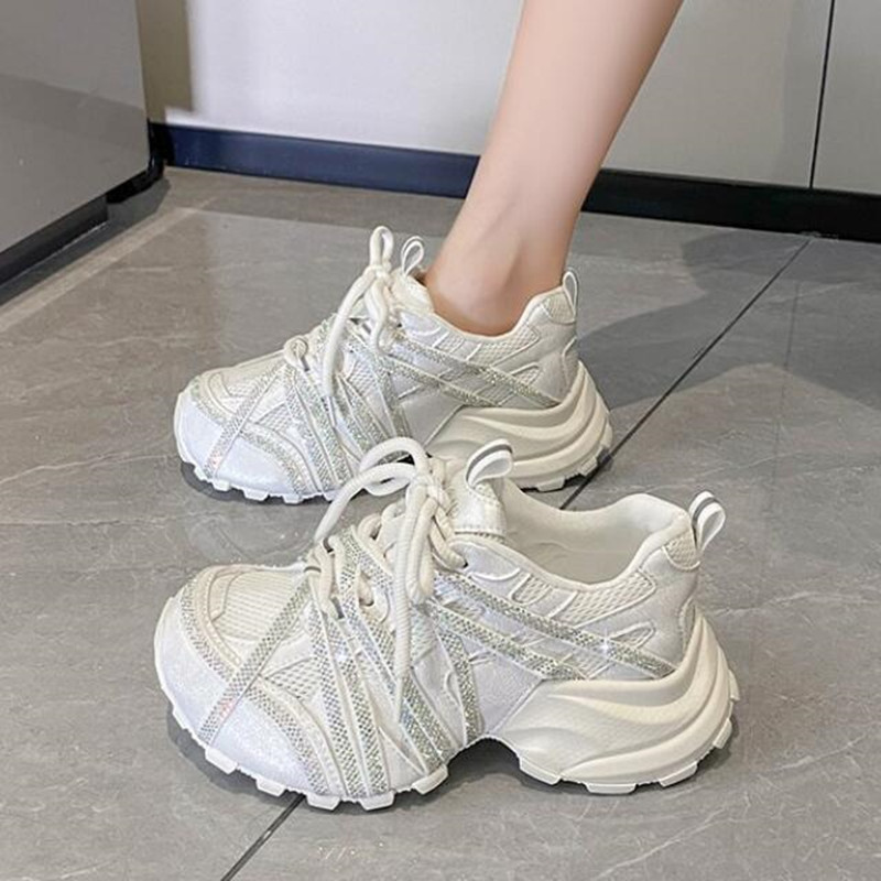 รองเท้าผ้าใบส้นหนา 7 ซม. สำหรั - Crystal Mesh Fabric บทวิจารณ์และราคา
