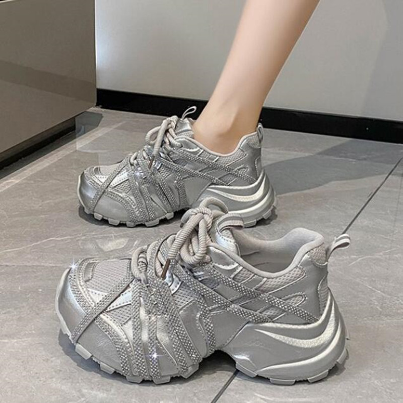 รองเท้าผ้าใบส้นหนา 7 ซม. สำหรั - Crystal Mesh Fabric บทวิจารณ์และราคา